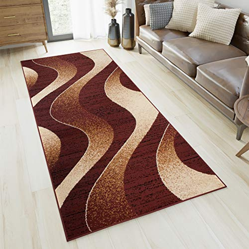 TAPISO Dream Läufer Flur Teppich Kurzflor Modern Brücke Braun Beige Creme Wellen Streifen Linien Muster Meliert Wohnzimmer ÖKOTEX 100 x 300 cm