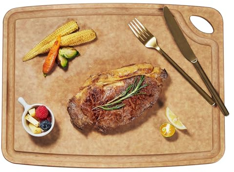 Elihome Classic Series Schneidebrett für die Küche, natürlicher Holzfaserverbundstoff, spülmaschinenfest, umweltfreundlich, Saftrillen, nicht porös, wendbar, BPA-frei, hergestellt in den USA, 33 x