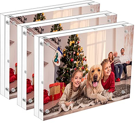 NIUBEE 5x7 Acrylic Picture Frame 3 Pack, 20% Thicker Block Clear Double Sided Photo Postcard Display