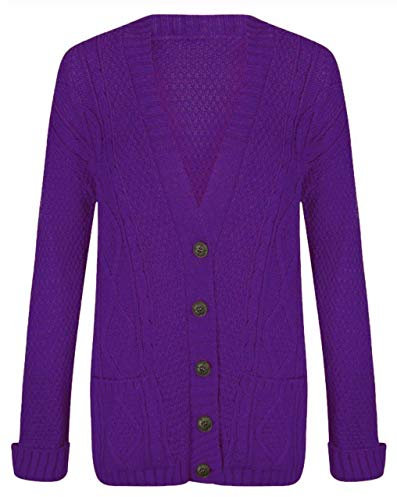 Cardigan da donna a maniche lunghe con bottoni, in stile Aran, lavorato a maglia, Viola, 48-50