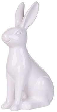 Beliani Hasen Dekofigur Kaninchen Ostern weiß Keramik Osterdeko Hasenform 26 cm Ruca
