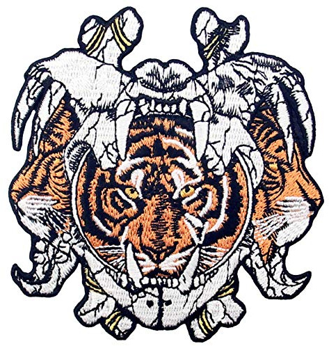 Aufnäher, bestickt, Design: Drei Gesichter Tiger Ancient Helm, zum Aufbügeln oder Aufnähen