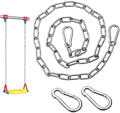 yeestone Heavy Duty Chain, 1m Metal Chain, Stainless Steel Chain with 2 Carabiners, Galvanised Chain for Swing, Bird Feeders, Billboards, Gate, Bin(Silver)