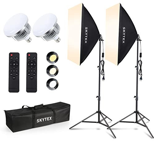 Kit di illuminazione softbox, SKYTEX kit di illuminazione continua per fotografia con softbox da 2 x 20 x 28 pollici | 2 lampadine LED E27 da 85 W 2700-6400 K, attrezzature per studio fotografico per