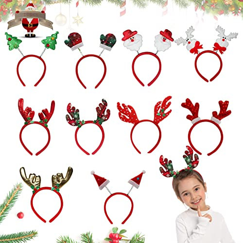 Seasboes 10 Stück Haarreifen Weihnachten Stirnband, Weihnachtshaarreifen, Weihnachten Rentiergeweih, Weihnachtsbaum Haarbänder, zum Weihnachtsfeier für Erwachsene und Kinder