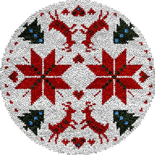 MTCDBD Christmas Tree Skirt Carpet, Latch Hook Kit Printed Canvas Pattern unfinished Mat, Snowflakes, For Home Xmas Tree New Year Decor Ornament,as shown,60x60 cm