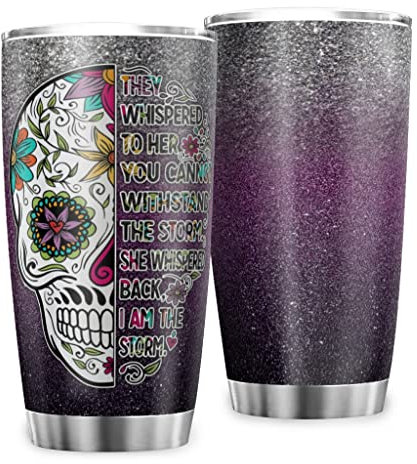 Zbbfwu Glitzerschädel Kaffeebecher to go Thermobecher Edelstahl Auslaufsicher Kaffeetasse Reisebecher Glitter Skull 600ml