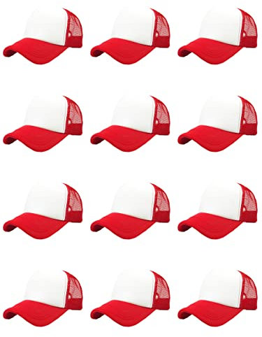12 Stück Sublimationshüte für Herren, blanko, Trucker-Hüte, Massen-Snapback-Mesh-Damen-Baseballkappen, DIY, 18 Farben, Rot und weiß, 0-8