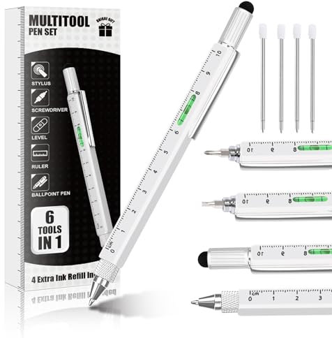 APHEKUL Unique Multitool Pen Gifts for Men, Stocking Stuffers for Men Dad Cool Gadgets for Husband Him Birthday Gifts for Men, Office Engineer Woodworkers Carpenter Construction Tool Gift, Silver