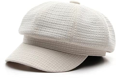 Schirmmütze Damen Ballonmütze Barett Vintage Lässig Baskenmütze Bakerboy Hat Winter Mütze (Weiß)
