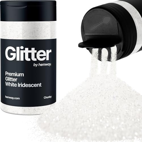 Hemway Premium Glitter Shaker - White Iridescent | Chunky Metallic Flake Sequins for Resin & Epoxy Crafts | Craft Supplies for Tumblers, Festival, Hair, Face, Body, Eye & Nail Art | 130 g