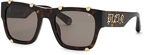 Philipp Plein Unisex SPP042W Sunglasses, 0722 Avana Scura Lucida, 54