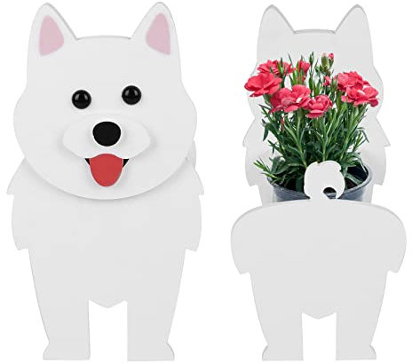 kyaoayo Übertopf mit niedlichem Hund,Haustier Hund Blumentopf, Pflanzen Aufbewahrungsbehälter In Tierform ,Für Indoor Outdoor Garten Dekorationen (Samojede)