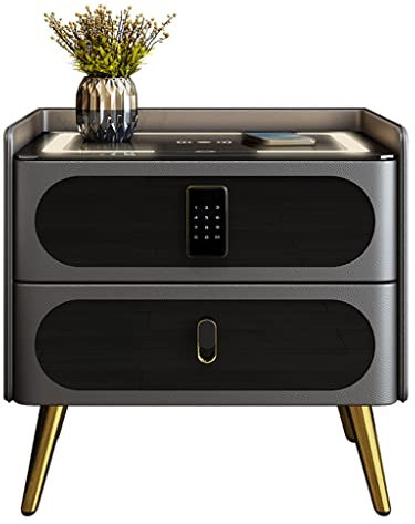 WYJZALLL Creative Smart Nightstand, Bedside Table with LED Light, Side Table with Wireless Charging and Combination Lock, Cabinet for Bedrooms Living Room (Size : 40X40X50cm)