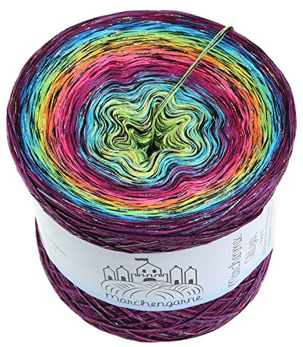Märchengarne Farbverlaufsgarn Bobbel Wolle mit Glitzer Größe wählbar Strickwolle Häkeln 4Fach (Multicolour Glitzer + Faden Schwarz Feuerwerk, 500g/1900m - 4Fach)