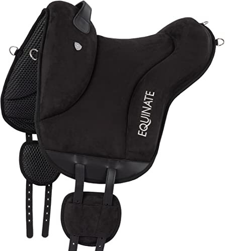 Equinate Reitpad Newfield aus synthetischem Wildleder Pony Schwarz - Bareback Pad mit pflegeleichter Neopren Unterseite - Reitkissen Baumloser Sattel