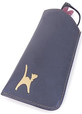 Catwalk Collection Handbags - Custodia/Astuccio per Occhiali in Vera Pelle - Porta Occhiali da Sole - con Scatola Regalo - Iris - Blu