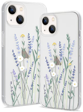 Pepmune Compatible with iPhone 15 Plus Case Floral Clear Cute Daisy Lavenders Flower Patterns Design for Girls Women, Slim Soft Silicone Cover Shockproof Protective Phone Case-6.7 inch