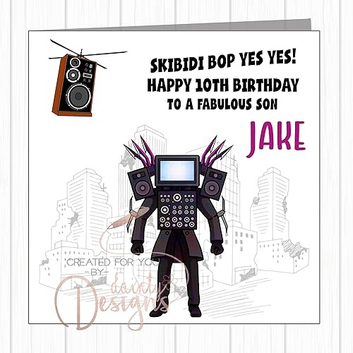 Personalised Birthday Card - Skibidi Toilet Speakerman Helicopter Speaker - For Him, For Her ANY AGE - Son, Grandson, Godson, Nephew, Daughter, Granddaughter, Goddaughter, Niece, For Him