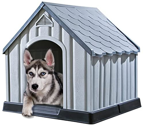BaraSh Hundehütte Grau 92x87x91 cm HundehüTte Outdoor Winterfest Kunststoff Hundehaus Indoor HundehüTte Isoliert