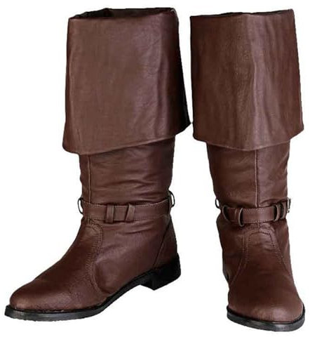 Stivali da pirata medievali in stile rinascimentale britannico Stivali a punta con tacco basso in pelle Comodi stivali western country unisex disponibili for polpaccio normale e largo ( Color : Brown