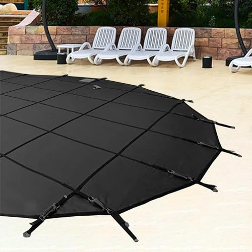 AviiSo Bâche de Piscine 3m/4m/5m/6m/7m/8m/9m/10m Couvertures de sécurité pour Piscine d'hiver pour Les piscines creusées, Couverture de Piscine en Maille Noire Ronde avec Tout Le matériel (Color : BL