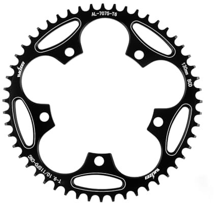 KTKEET 110/130 BCD Kettenblatt 36/38/40/42/44/46/48/50/52/54/56/58/60T 5 Schrauben rund schmal breit Fahrrad Kettenblatt für 9/10/11 Gang Rennrad Faltrad (130BCD 48T)