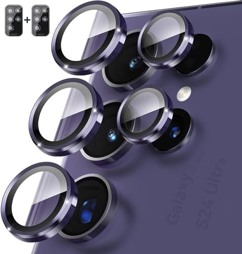 AFENGBOX 2 Pièces Protection Caméra pour Samsung Galaxy S24 Ultra,Verre Trempé 9H HD Objectif Anti-Rayures Appareil Photo Protection Accessoires pour Samsung S 24 Ultra,Violet