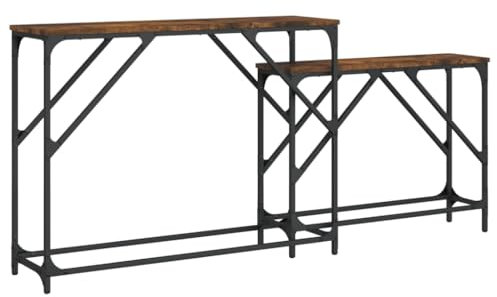vidaXL Tables Console Gigognes 2 pcs, Bouts de Canapé, Tables d'Appoint, Meubles de Salon Entrée Couloir, Industriel, Chêne Fumé Bois d'Ingénierie