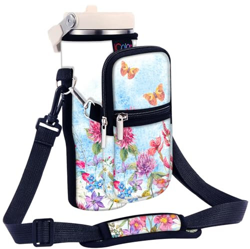 icolor Trinkflaschen-Tragetasche für Stanley IceFlow Flip Straw Tumbler 850 ml Stanley IceFlow Becherhalter Neopren-Hülle Stanley Cup Zubehör Tasche Crossbody Sling für Reisen Fitness