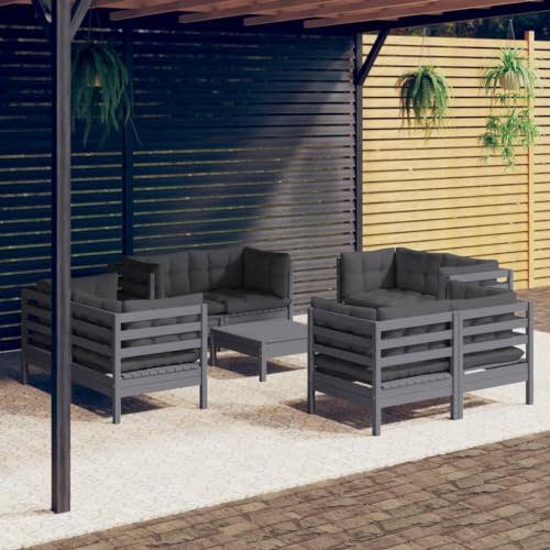 QJBSAVVA 9-TLG Garten-Lounge-Set, Eckbank Küche Ecksofa Gästebett Hocker Geeignet für Balkon Speisesaal Outdoor Innenhof mit Anthrazit Kissen Kiefernholz