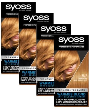 Syoss Color Coloration 8_7 Honigblond Stufe 3 (4 x 115 ml), permanente Haarfarbe für bis zu 10 Wochen Farbintensität und 70% weniger Haarbruch*