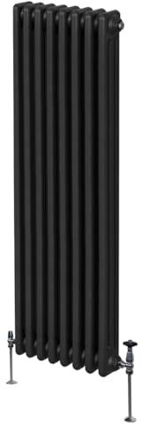 Radiatore Termosifone a 3 Colonne 1800mm x 382mm Moderno Centralizzato Nero in Acciaio Inox Verticale a Parete Cucina Soggiorno Bagno Kit di Fissaggio e Spazzola Inclusi