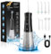 Munddusche Kabellos Elektrische Zahnreiniger Zahndusche Water Flosser 3 Modi & 5 Intensitäten mit 8 Düsen 300ML Wassertank USB-C Wiederaufladbar PX7 Wasserdicht Mund Reiniger-Schwarz (Y206B)