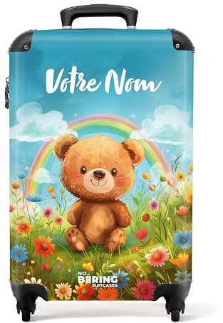 NoBoringSuitcases.com Valise Enfant, Valise Cabine, Valise Enfant Fille, Bagages Enfant, avec 4 roulettes, Valise Cabine Fille, Valise Personnalisable 55x35x25cm (Ours en Peluche Marron - Nature)