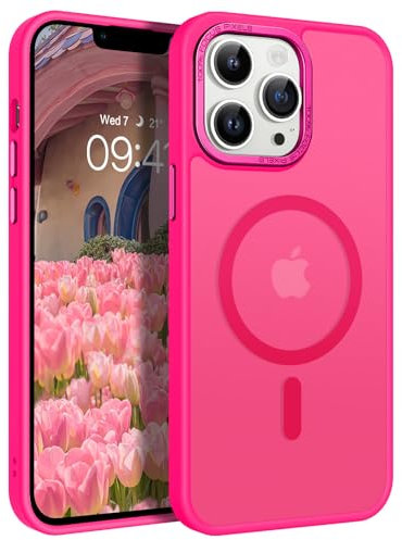 GaoBao Coque pour iPhone 13 Pro Compatible avec MagSafe, Hybrid Magnétique Case Étui Translucide Mat Arrière Protection Caméra Housse Fine Antichoc Dos Anti Rayures pour iPhone 13 Pro 6.1, Rose Fluo