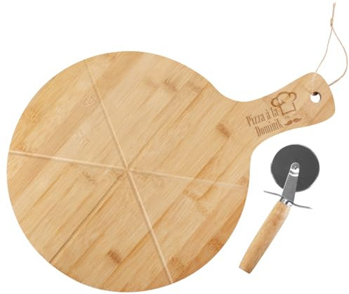 Herz & Heim Personalisiertes Pizzabrett mit Pizzaschneider (Kochmütze)