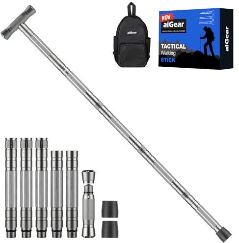aiGear Taktischestöcke/Wanderstöcke | Upgraded Aluminium Taktische Pole Taktischer Stock | Outdoor 5/6/7/8 Rohre Trekking Stöcke | für Frauen Männer Rucksack Wandern Camping | NWT5-GR