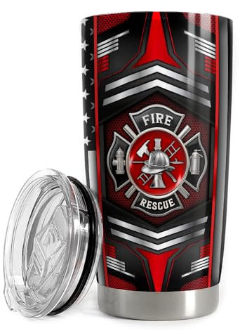 SANDJEST Feuerwehrbecher, Edelstahl, isoliert, Reisebecher für Feuerwehrmann, Vater, Ehemann, Feuerwehrmann, Geschenk für Geburtstag, Weihnachten, Vatertag, 590 ml