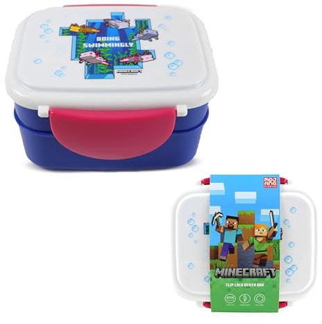 Minecraft Axolotl - Fiambrera con cubiertos y cierre de clip, para la escuela y el hogar