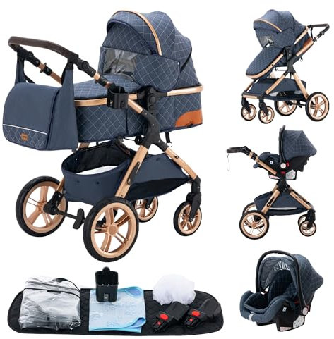 GLOKID Kinderwagen 3 in 12,Reisesysteme, Babywanne Buggy,Voll-Gummireifen,Mit Einem Klick Zusammenklappbarer, Rain cover Mosquito net, Mummy Bag