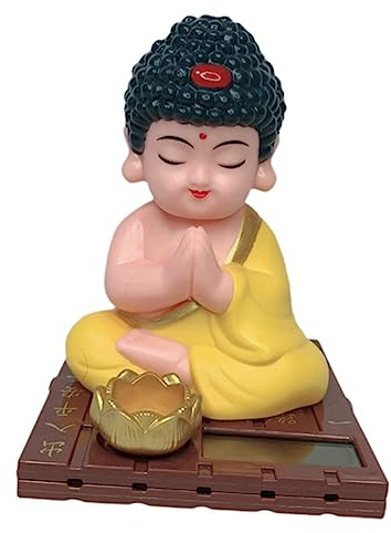 Buddha Ornament aus Kunststoff mit Sonnenbuddha Motiv als Autodekoration | Buddha Solarleuchte fürs Armaturenbrett, Dekoratives Retro Ornament für Schlafzimmer und Wohnzimmer