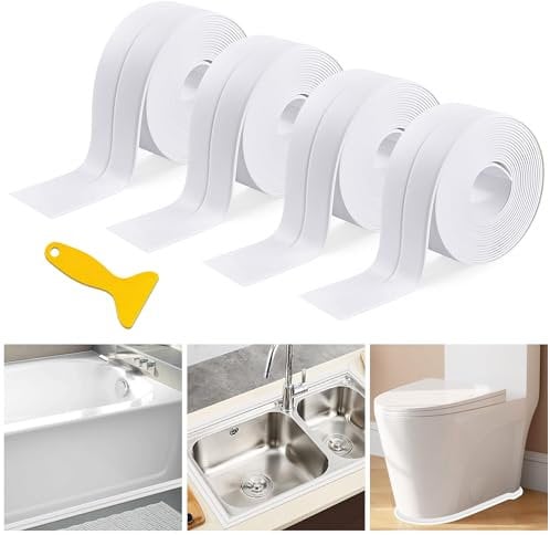 Bath Sealant Strip Self-Adhesive - Waterproof Sealant Tape for Shower, Bathtub, and Bathroom Flooring | Easy Installation, White Silicone Sealant Tape for Sealing Edges, Bath Panel (4)