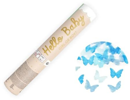 4X KONFETTI Streamer Kanone Bombe Konfettikannone Gender Reveal Auto-schmuck (Boy Schmetterlinge, 20 cm)