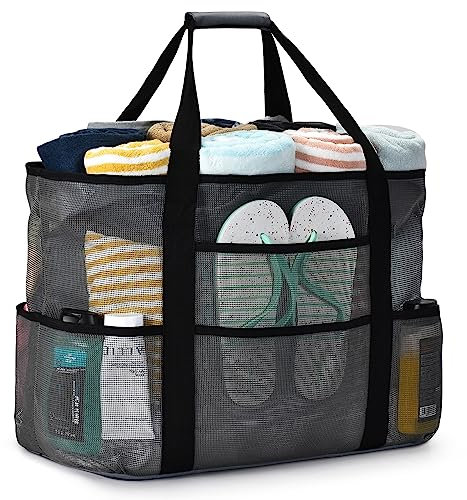 oscaurt Strandtasche XXL Familie Mesh Badetasche Damen mit Reißverschluss Faltbare Einkaufstasche Saunatasche Reisetasche Schwimmtasche für Strand Reisen
