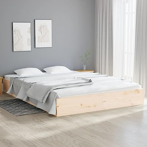 Myheimly Massivholzbett, Holzbett mit Kopfteil Lattenrost, Schlafzimmer, Bett Bettgestell, Modern, Kiefer Massivholzbett Natur,160 x 200 cm