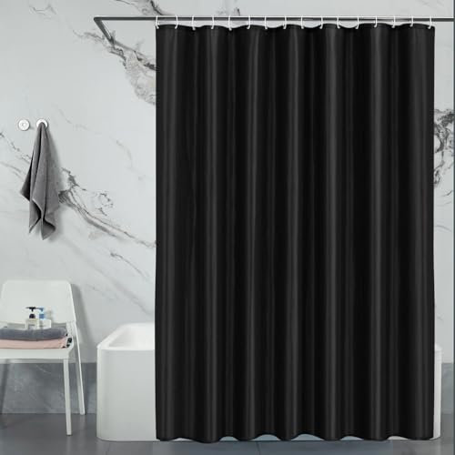 LUKDUNG 240x200 Badevorhang Polyester Textil, Duschvorhang Anti-schimmel für Badezimmer, Vorhang für Badewanne Dusche aus Stoff Wasserdicht Waschbar, Shower Curtain mit 16 Haken Schwarz