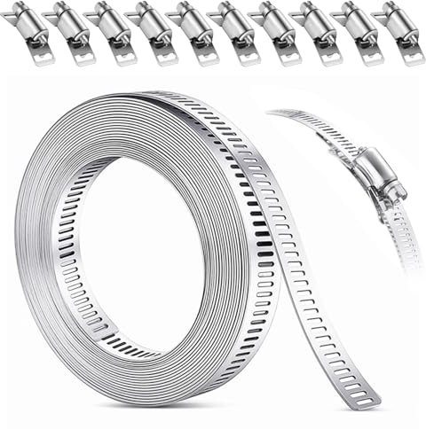 Jortmrd 5M Fascette Stringitubo Regolabile, 304 Acciaio Inox Cinghia Metallica Forata +10 Fissaggio- Kit Fascette Metalliche Anticorrosive per Fissaggio Cavi, Condotti Aria e Impianti Domestici