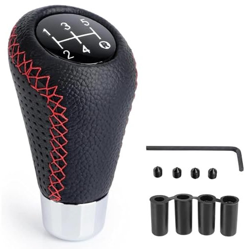 FNUQKREF Schaltknauf FüR Ford KA 2015 2016 2017 2018 2019, 5 Gang Universal Schalthebel Mit 4 Adaptern Schaltgetriebe Anti Rutsch Innenausstattung AutozubehöR, Black Red Line