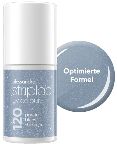 alessandro Striplac Peel-Off UV Gel Nagellack, Poetic Blues Shimmer, 6,5ml | Hochpigmentierter UV Gel Nagellack, bis zu 15 Tage Halt, kratzfest, acetonfrei & abziehbar, HEMA-frei & vegan